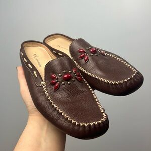 Anne Klein leather embellished beaded driving moccasin flat mule size 9.5